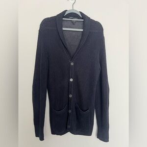 John Varvatos Sweater Mens Large Navy Luxe Button Up Knit Linen Cardigan NEVADO